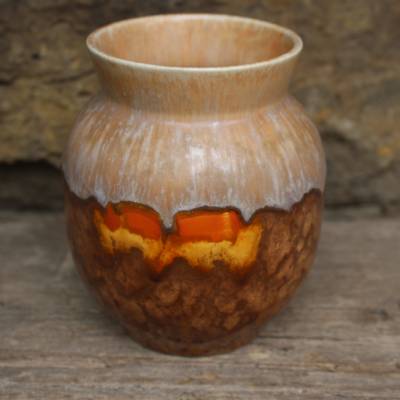 kleine Strehla Vase 409 / orange braune Laufglasur Keramik / 40er 50er Jahre DDR