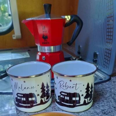 Personalisierte Emaille Tasse Camping