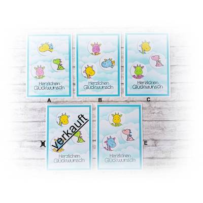 Karte Kindergeburtstag, Drachen, in blau -- Auswahl  |  Handmade