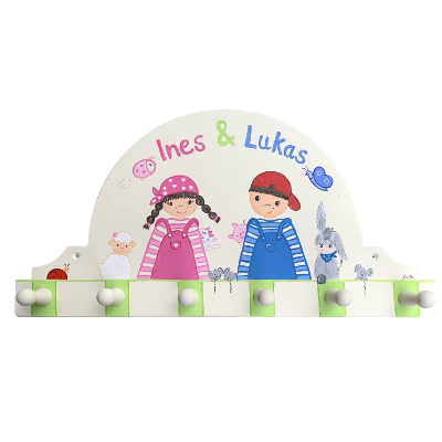 Kindergarderobe Kleine Bäuerin und kleiner Bauer – personalisierte Garderobe für Geschwister im Kinderzimmer