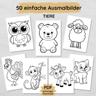 50 einfache Ausmalbilder mit niedlichen Tieren für Kinder ab 2 Jahren zum Ausdrucken