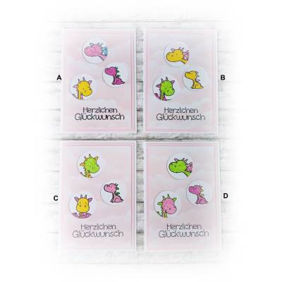Karte Kindergeburtstag, Drachen, in rosa -- Auswahl  |  Handmade