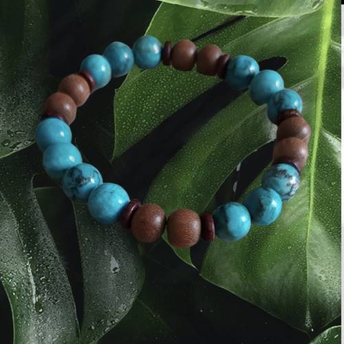 Perlen-Armband, Jaspis, Halbedelstein, türkis, elastisch, Armband, unisex