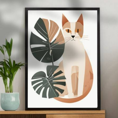 Stillleben mit Katze | modern, minimalistisch, neutral, beige | Boho Retro Wandkunst| Druckbarer Digitaler Download | Po