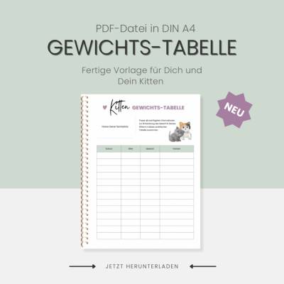 Kitten Gewichtstabelle PDF Datei A4 | Download