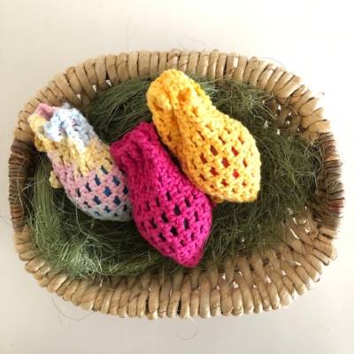 Drei Eierschleudern / Eiernetze / Ostereierschleudern /Ostereiernetze 100%Baumwolle Schulgarn dick!