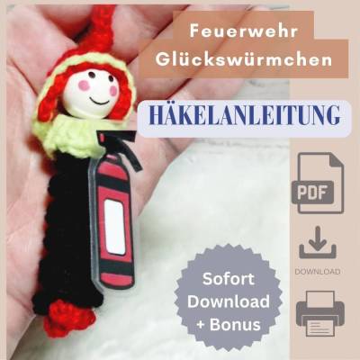 Feuerwehr Glückswürmchen Häkelanleitung + Bonus, PDF downlod