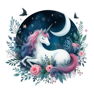 Liegendes Einhorn Halbmond Bügelbild Aufbügler für Kleidung Textilien