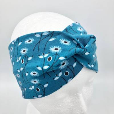 Stirnband, KU 54 - 57 cm, Haarband , Bandeau , Boho-Stirnband, petrol , Blumenranken