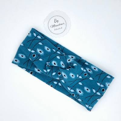 Stirnband, KU  40-44 cm, Haarband , Bandeau, Boho-Stirnband, petrol , Blumenranken