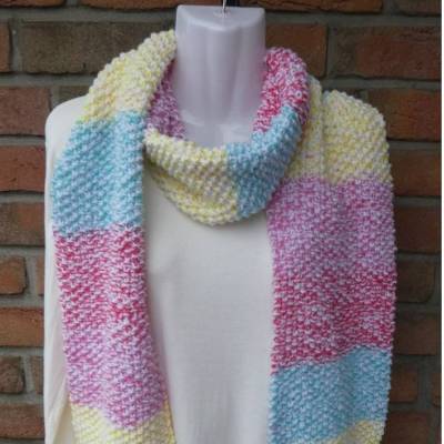 gestrickter Schal -Perlmuster - weiß (Polyacryl) bunt (50% Acryl - 50% Polyester) - Länge ca. 200 cm