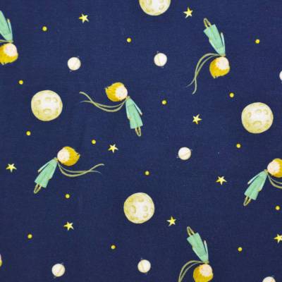 ♕ Jersey marine Kleiner Prinz Mond Weltall Sterne 50 cm x 150 cm Nähen Stoff ♕