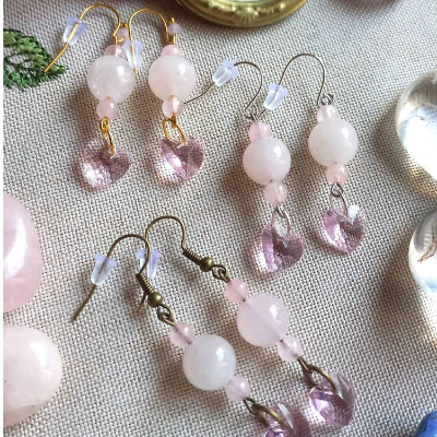 Schlichte HERZ-Ohrringe ROSENQUARZ Muttertag/Vatertag/Valentinstag Geburtsstein JANUAR FISCHE STIER KREBS Braut Schmuck