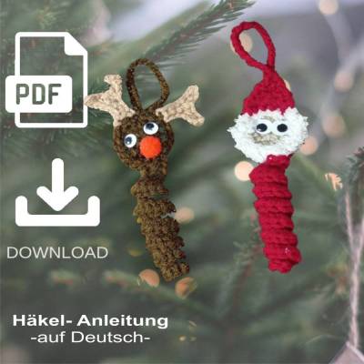Zwei Häkelanleitungen, Weihnachtsmann und Rentier Glückswürmchen