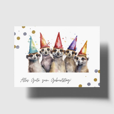 Lustige Geburtstagskarte mit Erdmännchen - Handgefertigt - Einzigartig - Alles Gute zum Geburtstag!