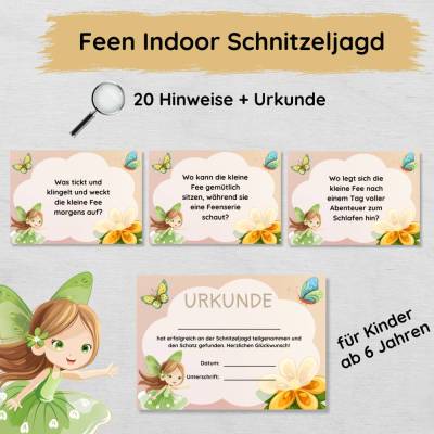 Indoor Feen Schnitzeljagd für zu Hause mit 20 Hinweisen und Urkunde für Kinder ab 6 Jahren