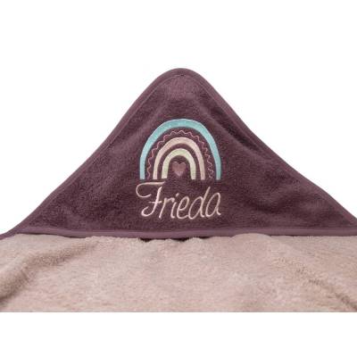 Kapuzenhandtuch mit Namen und Motiv Regenbogen, Babyhandtuch personalisiert, Badehandtuch mit Kapuze, Geschenk zur Taufe