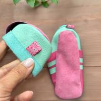Lederpuschen Gr. 24/25, Krabbelschuhe, weiche Hausschuhe für Kinder aus Bioleder Bild 3