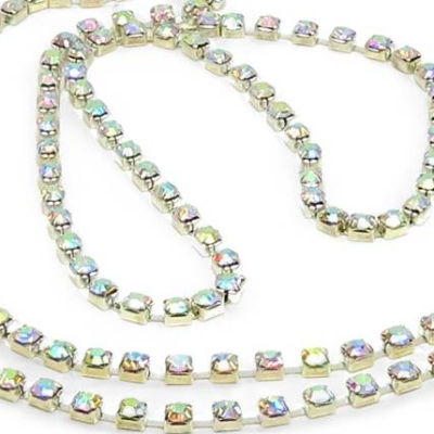  1m Strassband Strasskette klar AB versilbert,  3,3mm breit