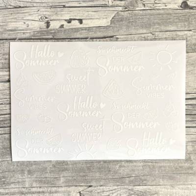 Rub Ons I Rub-On Modern SOMMER, A5, weiß, z.B. f. Raysin / Keraflott, Hallo Sommer, Summer Vibes