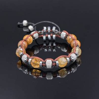 Herren Armband aus Edelsteinen Citrin Jaspis Hämatit mit Knotenverschluss, Makramee Armband