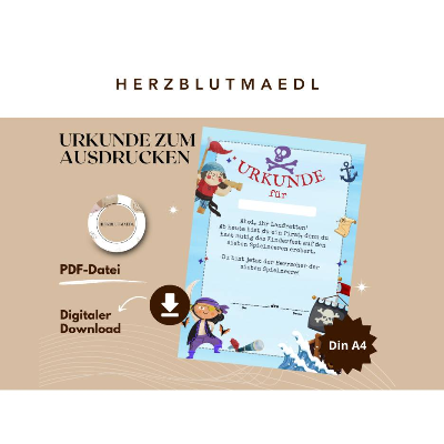 Piratenparty Kindergeburtstag – Individuelle Urkunde in DIN A4 für kleine Piraten perfekt als Mitgebsel | Piraten