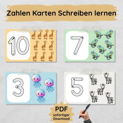 Zahlen 1-10 Schreiben lernen Übungskarten für Kinder zum Ausdrucken