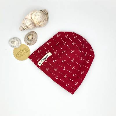 Mütze, KU 34 - 38, Beanie ,Neugeborenenmütze, einlagig, Sommermütze, Anker