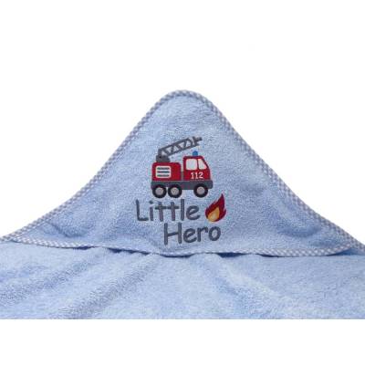 Kapuzenhandtuch mit Namen, Motiv Feuerwehrauto, Babyhandtuch personalisiert, Badehandtuch mit Kapuze, Geschenk zur Taufe