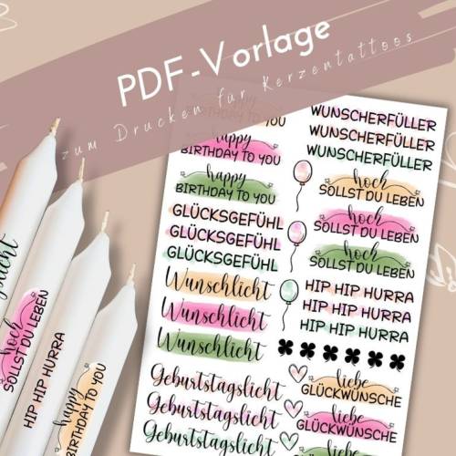 Kerzentattoo happy birthday PDF Vorlage | Kerzensticker zum Geburtstag | selbstgemachte Geburtstagsgeschenke | Geburtsta