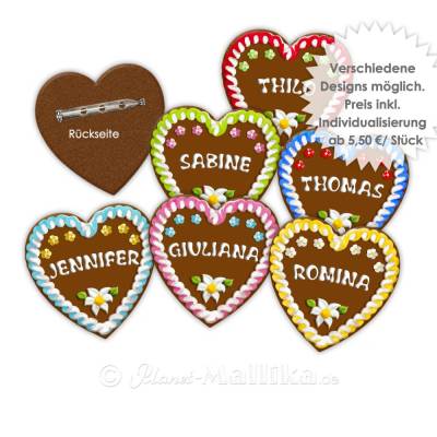 Anstecker personalisiert Lebkuchenherz Junggesellenabschied JGA Braut Team individualisiert mit Namen Herz-Anstecker