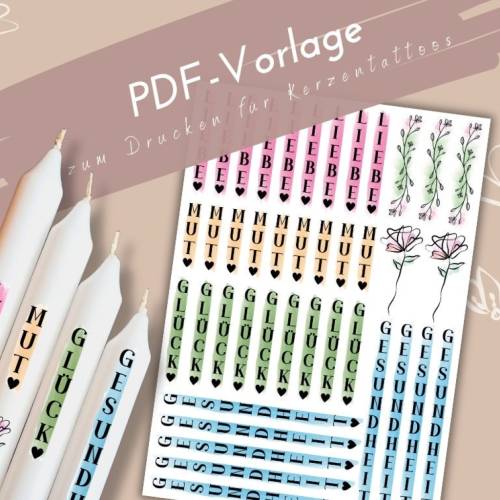 Nimm dir was du brauchst Kerzentattoo PDF Vorlage | Kerzensticker Liebe Mut Glück Gesundheit | Achtsamkeitsgeschenk | DI