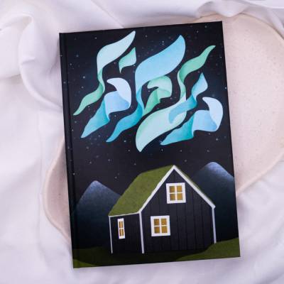 Notizbuch Island Nordlichter DIN A5 Hardcover - 100 Seiten gepunktet - Reisetagebuch Journal Skandinavien Tagebuch Reise
