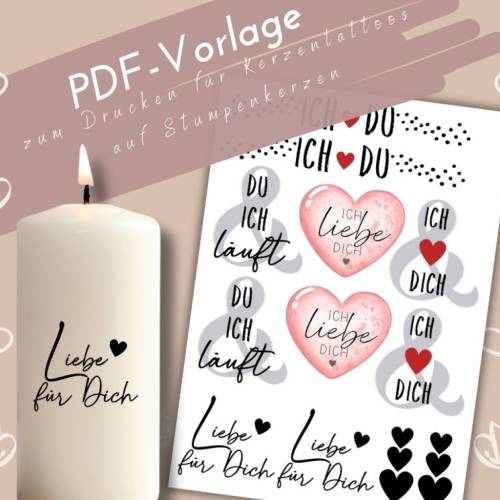 Valentinstag Kerzentattoo PDF Vorlage | Kerzensticker für Verliebte | DIY Kerzen gestalten | selbstgemachte Geschenke zu