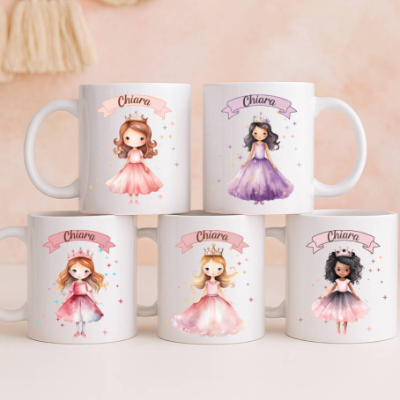 Personalisierte Kindertasse Prinzessin – Keramiktasse mit Wunschname, Geschenkidee für Mädchen