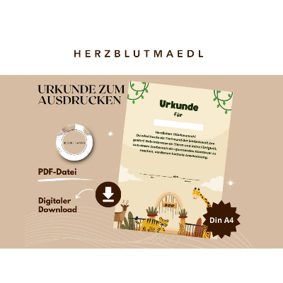 Personalisierte Urkunde zum Ausdrucken - Geburtstag im Zoo für Kinder mit Tiermotiven | DIN A4 Schulausflug in den Zoo B