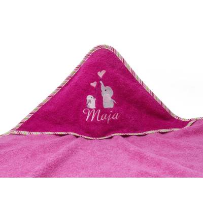 Kapuzenhandtuch mit Namen, Motiv Elefant Hase, Babyhandtuch personalisiert, Badehandtuch mit Kapuze, Geschenk zur Taufe