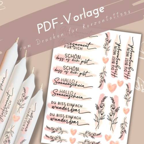 Glücksmoment Kerzentattoo PDF | DIY Kerzen Kerzensticker Vorlage | selbstgemachte Geschenke | Geschenkidee Schön, dass e