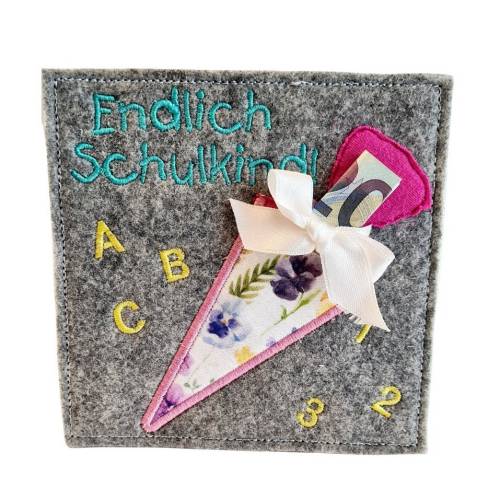 Stickdatei Geldhülle Einschulung Karte