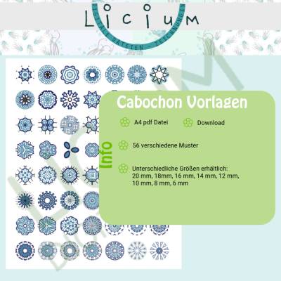 Cabochon Vorlagen - Größe 14 mm - 56 Muster - Datei zum Download Muster 00234