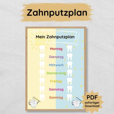 Zahnputzplan für Kinder zum Ausdrucken, Checkliste zum täglichen Zähne putzen