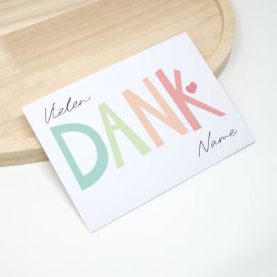 Personalisierte Vielen Dank Karte mit Namen | Dankeskarte Pastell Regenbogen | A6 Klappkarte mit Umschlag 