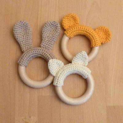 Häkelanleitung Greiflinge mit Ohren: Katze, Bär und Hase, Beißringe, pdf-Datei