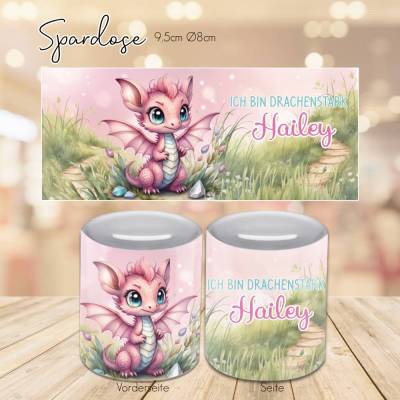 Personalisierte Spardose mit Drache rosa- Spardose mit Drache nach wahl, wunsch Name oder Spruch, Sparbüchse Geldbüchse