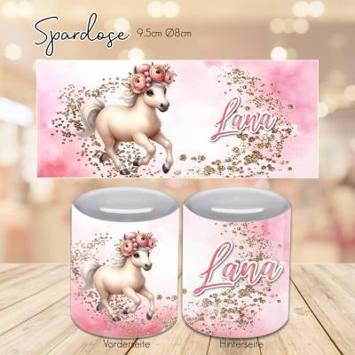 Personalisierte Spardose mit Pferd - Geldbüchse Pony - Geldgeschenk - Sparschwein - Sparbüchse - Sparen lernen