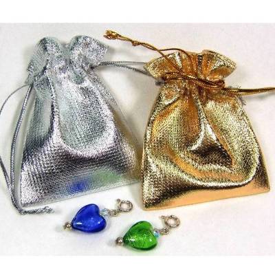 5 Geschenkbeutel Lamée glänzend, mit Durchzugsband ca. 7x5,5, Geschenk verpacken, Schmuckbeutel