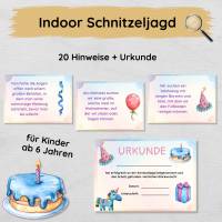 Indoor Schnitzeljagd zum Kindergeburtstag mit 20 einfachen Hinweisen & Urkunde für Kinder ab 6 Jahren Bild 1