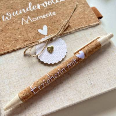 Glücksstift. Kugelschreiber aus Kork. Herzensmensch, Erzieherin mit Herz. Lehrerin mit Herz. Geschenke von Herzen.