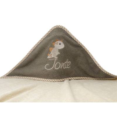 Kapuzenhandtuch mit Namen und Motiv Dino, Babyhandtuch personalisiert, Badehandtuch mit Kapuze, Geschenk zur Taufe