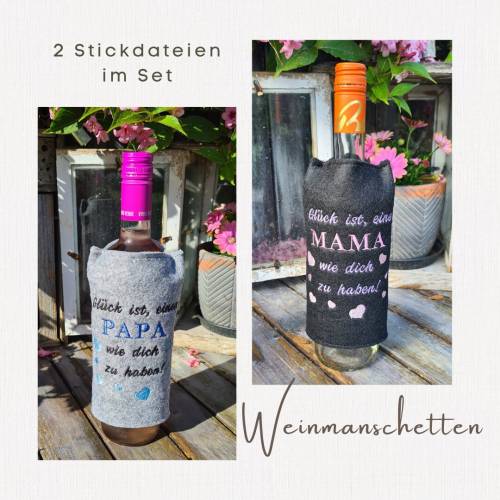 Stickdatei Weinmanschette Muttertag & Vatertag ITH
